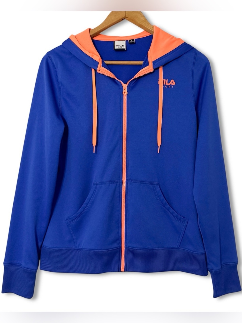 Fila Full Zip Athletic Hoodie Jacket Fleece Lined Blue Orange